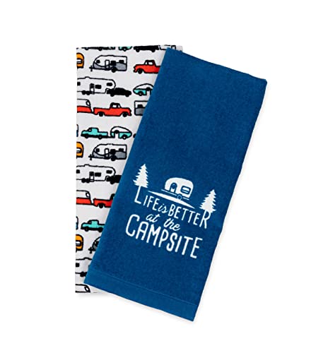 Camco Life is Better at The Campsite RV Dish Towel Set - Perfect for Drying Hands and Dishes - Includes a Set of (2) Towels - 27-Inches x 16-1/2-Inches (53301)