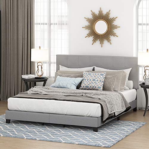 Furinno Laval Button Tufted Upholstered Platform Bed Frame, California King, Glacier