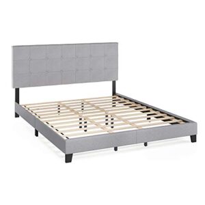 Furinno Laval Button Tufted Upholstered Platform Bed Frame, California King, Glacier