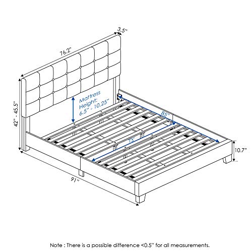 Furinno Laval Button Tufted Upholstered Platform Bed Frame, California King, Glacier