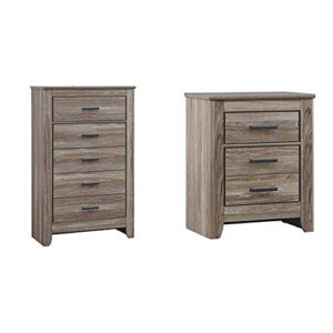 ashley furniture signature design - zelen chest of drawers - 5 drawer dresser - warm gray & ashley furniture signature design - zelen nightstand - vintage finish - warm gray
