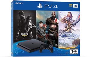 newest sony playstation 4 ps4 1tb hdd gaming console bundle with three games: the last of us, god of war, horizon zero dawn, included dualshock 4 wireless controller