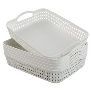 hommp white plastic storage basket tray, pack for 6 (large)