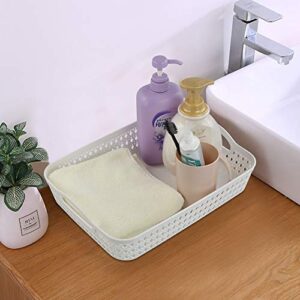 HOMMP White Plastic Storage Basket Tray, Pack for 6 (Large)