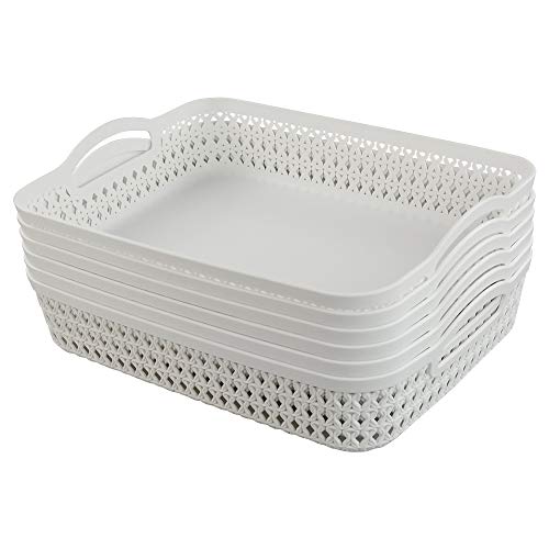 HOMMP White Plastic Storage Basket Tray, Pack for 6 (Large)