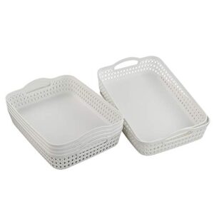 HOMMP White Plastic Storage Basket Tray, Pack for 6 (Large)