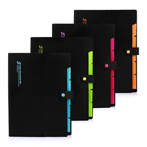 expanding file folders 4 pack, a4 size accordian file organizer file folder with 6 pockets, folder organizer with snap closure document paper organizer for school office
