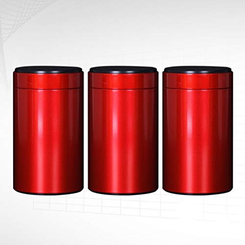 HEALLILY 3PCS Tea Canisters Tin Portable Tea Caddy Coffee Storage Jars Sugar Bowl Spices Condiment Pots Container with Sealed Lid for Tea Storage (Red Size 125)