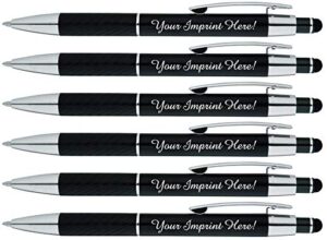 customized pens with stylus - the prestige metal pen - custom printed name pens with black ink personalized & imprinted with logo or message -great gift ideas- free personalization - 6 pack (black)