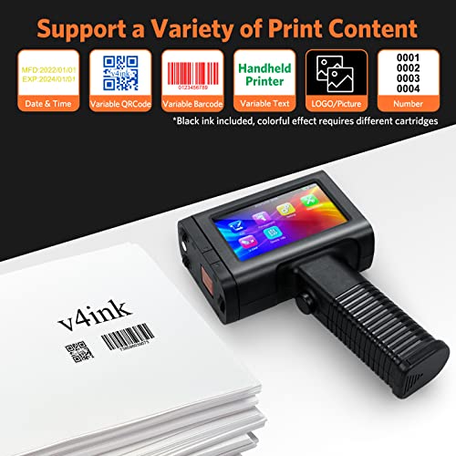 v4ink BENTSAI Portable Handheld Inkjet Printer BT-HH6105B3 with 4.3 Inch LED Touch Screen Quick-Drying Coding Machine Print Height 0.09-0.5’’ for Variable Barcode QRCode Text Date Logo Picture