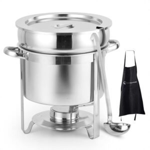 7 qt marmite soup chafer with 6 oz ladel stainless steel buffet set warmer for any event or party - commercial grade chefq