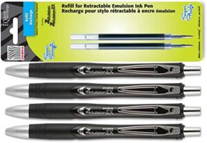 zebra z-mulsion ex ballpoint black 1mm pen bundle 4 pens (34210) + 2 pack refills (87312)
