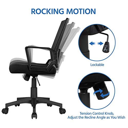 Yaheetech Office Desk Chair Mesh Computer Chair Rolling Executive Chair Mid Back Adjustable Desktop Chair with Lumbar Support Swivel Task Chair for Women Adults and Students, Black