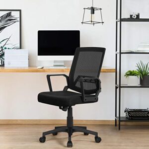 Yaheetech Office Desk Chair Mesh Computer Chair Rolling Executive Chair Mid Back Adjustable Desktop Chair with Lumbar Support Swivel Task Chair for Women Adults and Students, Black