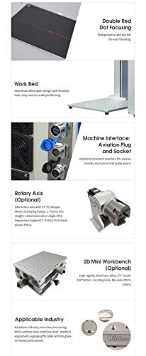 US Stock 50W JPT Fiber Laser Engraver Machine Fiber Laser Marking Machine Engraving Machine 175×175mm Lens with Rotary Axis Compitable with Lightburn