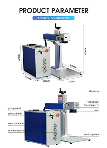 US Stock 50W JPT Fiber Laser Engraver Machine Fiber Laser Marking Machine Engraving Machine 175×175mm Lens with Rotary Axis Compitable with Lightburn