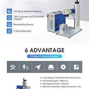 US Stock 50W JPT Fiber Laser Engraver Machine Fiber Laser Marking Machine Engraving Machine 175×175mm Lens with Rotary Axis Compitable with Lightburn