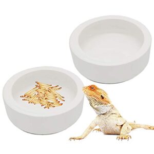 tihood 2pcs 3.8” reptile food water bowl worm dish lizard gecko ceramic pet bowls, mealworms bowl for bearded dragon chameleon hermit crab dubia rock reptile cricket anti-escape mini reptile feeder