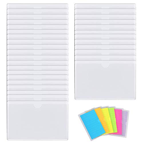 Gydandir 32 Pack Self-Adhesive Index Card Pockets Top Open Crystal Clear Plastic Card Holder Suitable for Organizing and Protecting 3x5 Inches Index Cards, Business Cards, Photo, Label and Planner