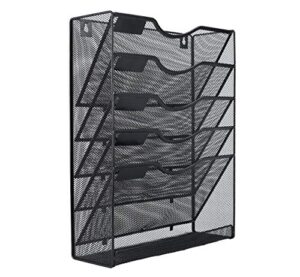 easypag mesh wall hanging file organizer holder 5 tier vertical pocket magzine rack with tray | sides closed ,black