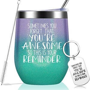nurforta sometimes you forget that you are awesome - thank you gifts, funny birthday cup inspirational gifts for women, men, coworker, friends - vacuum insulated tumbler with keychain glitter 12oz