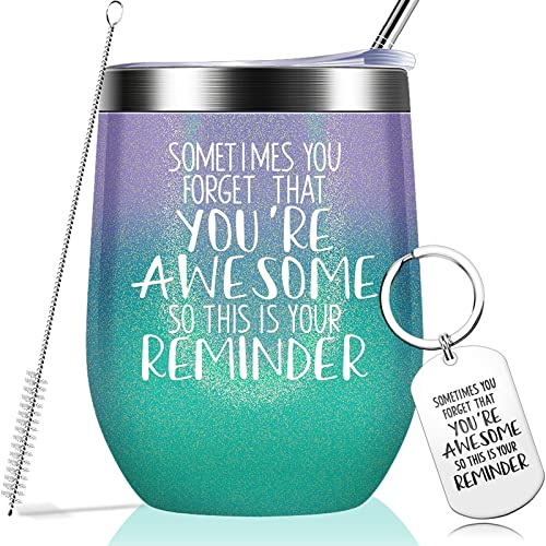 Nurforta Sometimes You Forget That You are Awesome - Thank You Gifts, Funny Birthday Cup Inspirational Gifts for Women, Men, Coworker, Friends - Vacuum Insulated Tumbler with Keychain Glitter 12oz