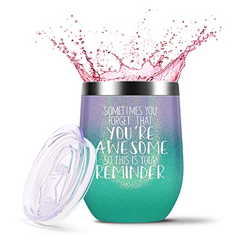 Nurforta Sometimes You Forget That You are Awesome - Thank You Gifts, Funny Birthday Cup Inspirational Gifts for Women, Men, Coworker, Friends - Vacuum Insulated Tumbler with Keychain Glitter 12oz