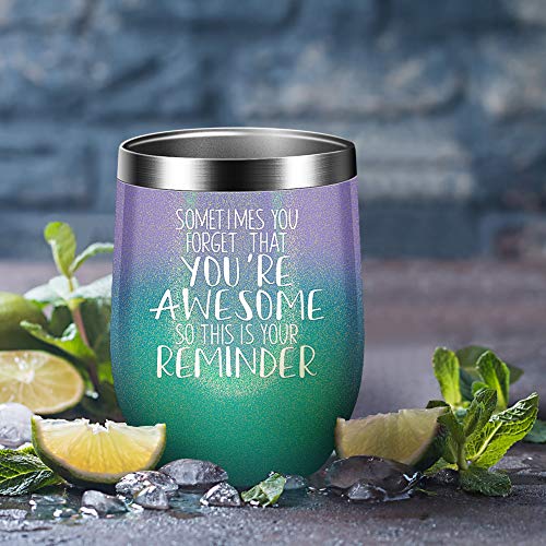 Nurforta Sometimes You Forget That You are Awesome - Thank You Gifts, Funny Birthday Cup Inspirational Gifts for Women, Men, Coworker, Friends - Vacuum Insulated Tumbler with Keychain Glitter 12oz