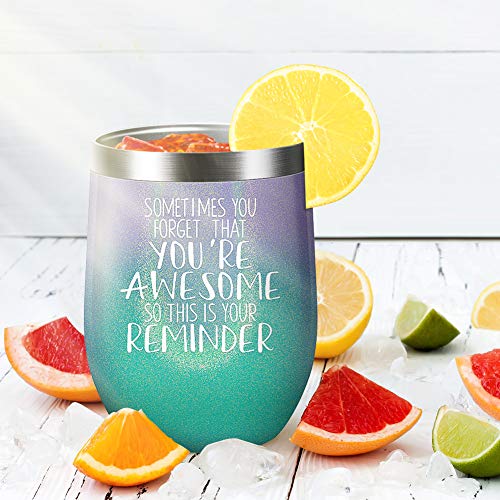 Nurforta Sometimes You Forget That You are Awesome - Thank You Gifts, Funny Birthday Cup Inspirational Gifts for Women, Men, Coworker, Friends - Vacuum Insulated Tumbler with Keychain Glitter 12oz