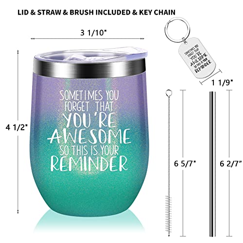 Nurforta Sometimes You Forget That You are Awesome - Thank You Gifts, Funny Birthday Cup Inspirational Gifts for Women, Men, Coworker, Friends - Vacuum Insulated Tumbler with Keychain Glitter 12oz