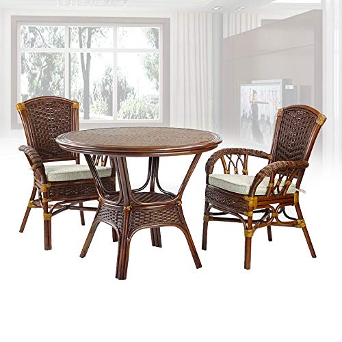 Alexa Round Dining Table Dark Walnut Color Natural Rattan Wicker Handmade Design