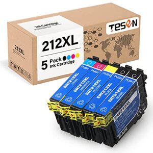 tesen remanufactured 212xl ink cartridge replacement for epson t212 t212xl 212 xl to use with expression home xp-4100 xp-4105 workforce wf-2850 wf-2830 printer 5 pack