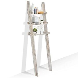 mygift over-the-toilet storage shelves, 3-tier rustic whitewashed wood leaning bathroom ladder shelf