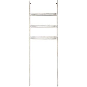 MyGift Over-The-Toilet Storage Shelves, 3-Tier Rustic Whitewashed Wood Leaning Bathroom Ladder Shelf