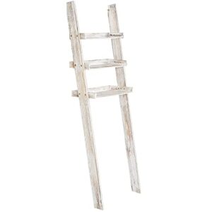 MyGift Over-The-Toilet Storage Shelves, 3-Tier Rustic Whitewashed Wood Leaning Bathroom Ladder Shelf