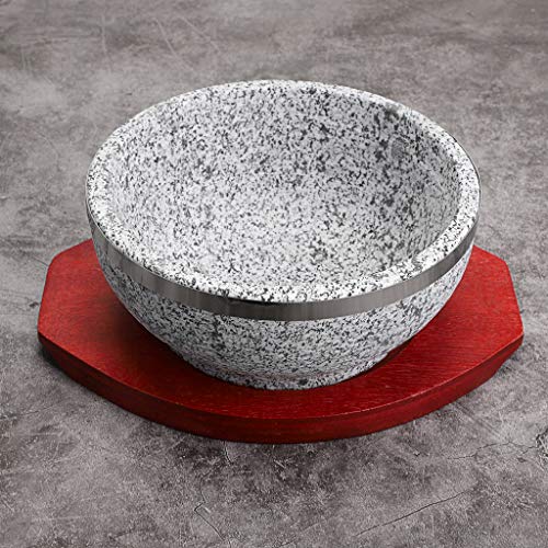 MDLUU 2 Pcs Dolsot Bibimbap Bowl 32 Oz, Granite Stone Bowl with Wood Base, Dolsot Pot for Korean Soup, Rice and Stew