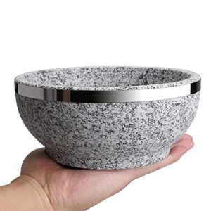 MDLUU 2 Pcs Dolsot Bibimbap Bowl 32 Oz, Granite Stone Bowl with Wood Base, Dolsot Pot for Korean Soup, Rice and Stew