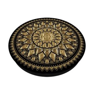 Festive Sun Mandala with Golden and Black Pattern PopSockets PopGrip: Swappable Grip for Phones & Tablets