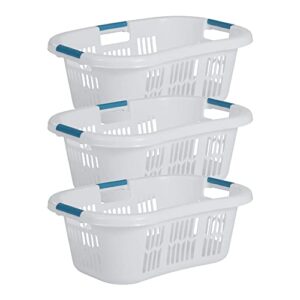 rubbermaid 2.1-bushel small hip-hugger portable plastic laundry basket with grab-through handles, white (3-pack)