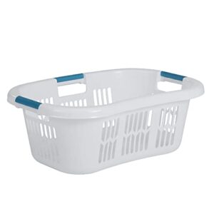 Rubbermaid 2.1-Bushel Small Hip-Hugger Portable Plastic Laundry Basket with Grab-Through Handles, White (3-Pack)