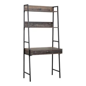 os home and office ladder bookcase with desk, rustic planked knotty pine