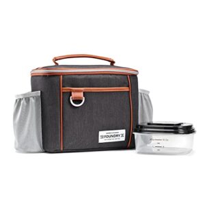 foundry by fit + fresh, promenade insulated lunch bag for men & women, includes a 2-cup meal prep container, adult lunch box or mini cooler, perfect for school, work, picnics & more, black