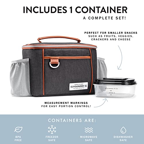 Foundry by Fit + Fresh, Promenade Insulated Lunch Bag for Men & Women, Includes a 2-Cup Meal Prep Container, Adult Lunch Box or Mini Cooler, Perfect for School, Work, Picnics & More, Black