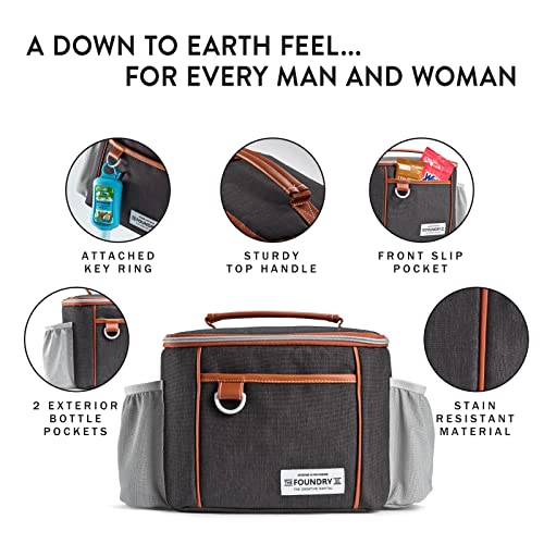 Foundry by Fit + Fresh, Promenade Insulated Lunch Bag for Men & Women, Includes a 2-Cup Meal Prep Container, Adult Lunch Box or Mini Cooler, Perfect for School, Work, Picnics & More, Black