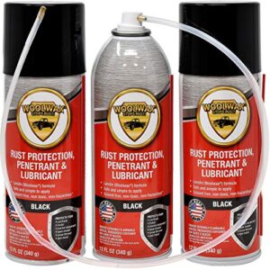 woolwax 12 oz undercoating protection aerosol spray can black 3 pack, rust inhibitor and prevention, anti corrosion multi purpose penetrant and lubricant, spray can extension wand included