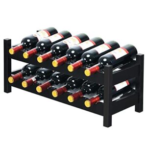 happygrill wine rack, free standing 12 bottles 2-tier wine display rack, bamboo wine storage rack tabletop wine rack, brown