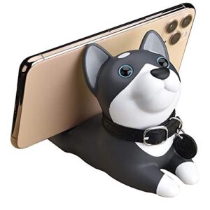 qogrisun cute cell phone stand for desk, dog phone holder, animal desk accessories, angle adjustable, mount for iphone smartphones and tablets, husky