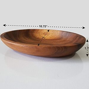 WRIGHTMART Wooden Bowl for Food, Versatile, Useful as a Jewelry and Coin Catchall or a Oval Shaped Server for Salads, Pasta, Nut Mixes, Durable, Decorative, Small Acacia Wood Bowl, 10.75" x 7"x 1.5"