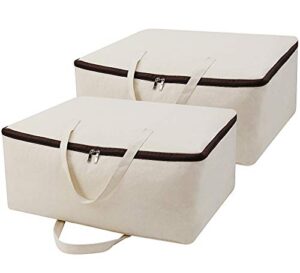 breathable canvas soft storage bag with handles, beige, 2pcs
