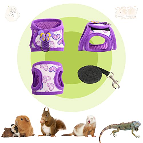 Hand Made Harness Vest and Leash Set for Hamster Rats Iguana Bearded Dragon Baby Ferret Soft&Adjustable Small Purple